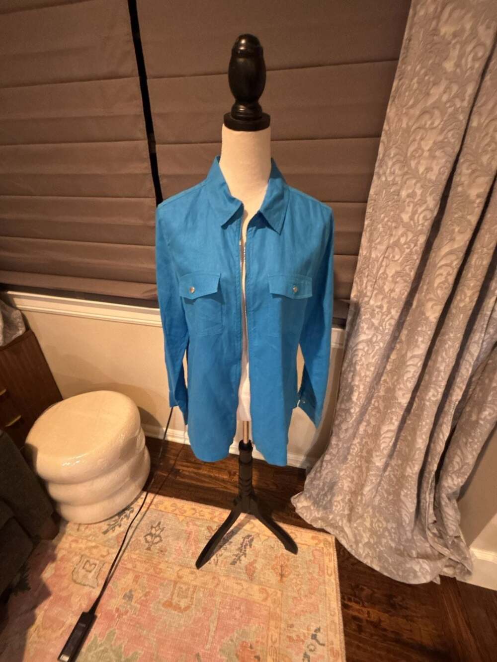 Tracy M 100% Linen Long Sleeve Full-Zip Utility Blouse